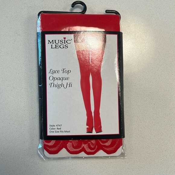 Lace top opaque thigh hi red - Picture 1 of 3